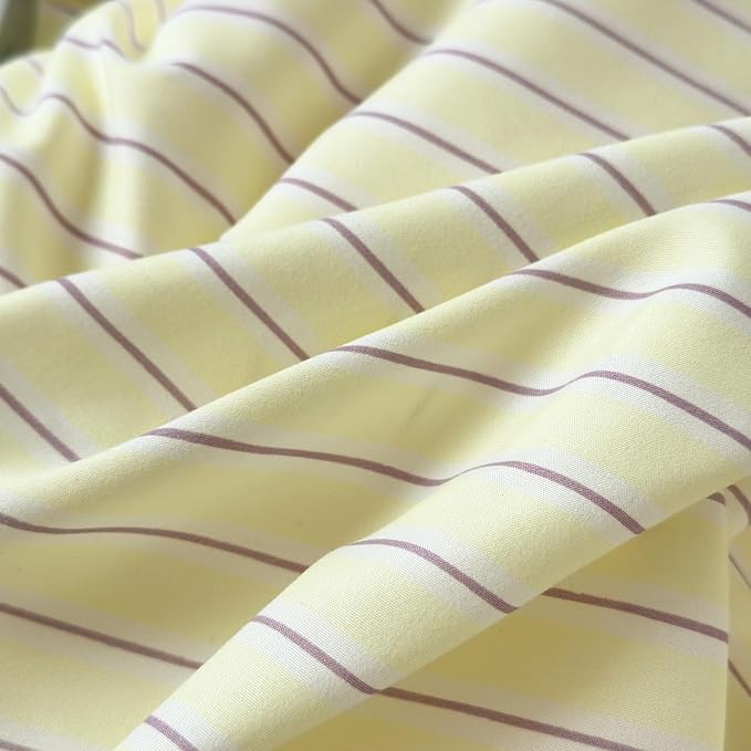 mixinni Pastel Yellow Lavender Striped Queen Duvet Cover Set, Soft Premium Washed Microfiber Aesthetic Stripes Comforter Cover with Hidden Zipper & Corner Ties, 3 Piece Sweet Teen Bedding for Girls