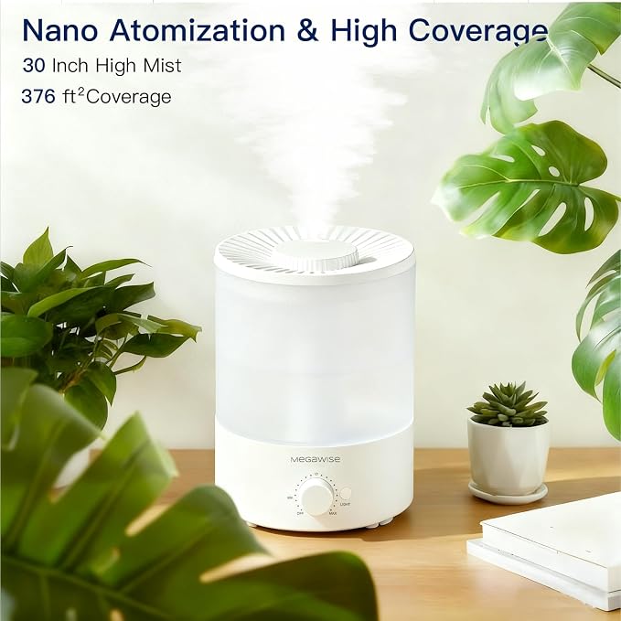MEGAWISE 2 pack 3.5L Ultrasonic Cool Mist Humidifier – Top-Fill, Essential Oil Diffuser, Quiet Operation, Night Light, Auto Shut-Off for Home & Office (2)