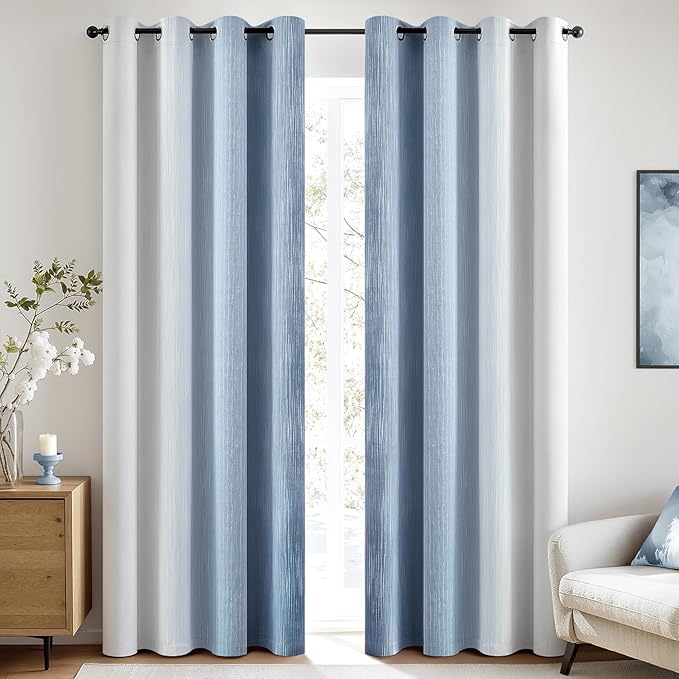 MIULEE Stone Blue and Greyish White Ombre Blackout Curtains 52Wx72L | Full Room Darkening,Thermal Insulated,72 Inch Long,Grommet Drapes for Bedroom/Living Room,Modern Window Treatments,Set of 2