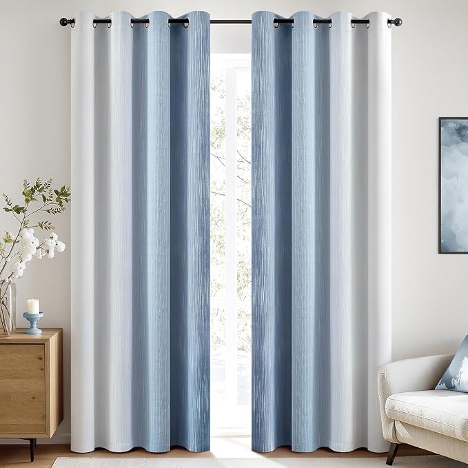 MIULEE Stone Blue and Greyish White Ombre Blackout Curtains 52Wx90L | Full Room Darkening,Thermal Insulated,90 Inch Long,Grommet Drapes for Bedroom/Living Room,Modern Window Treatments,Set of 2