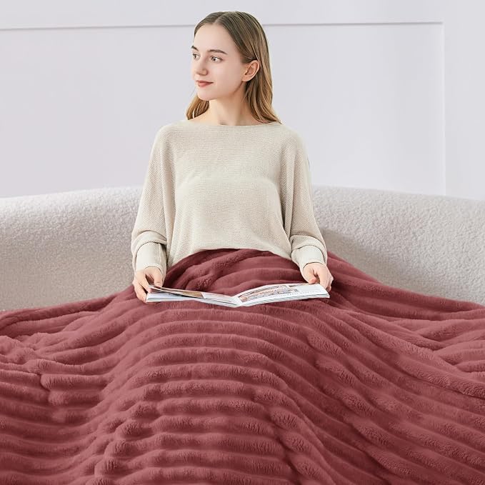 BEDELITE Striped Fleece Throw Blanket, Brick Dust, 50"x60" | 300GSM Microfiber Fleece, Soft Cozy, Lightweight Warm, Double-Sided Plush, Machine Washable, Gift, Room Decor, for Couch Sofa