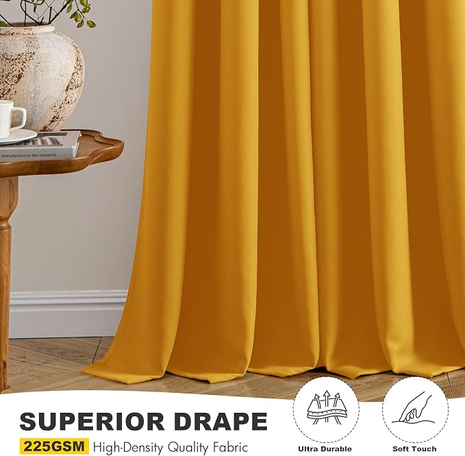 MIULEE Blackout Curtains for Bedroom 2 Panel 40x84 Inch Long Mustard Yellow | Thermal Insulated, Living Room Darkening Grommet Drapes, Noise Reducing, Light Blocking Window Treatments