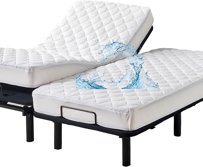 Kingnex Waterproof Split Queen Mattress Protector for Adjustable Beds | Quilted 2 Fitted Matress Cover in 1 Package, Each 30x80, Soft Brushed Microfiber Surface