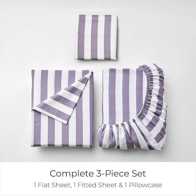 Mellanni Iconic 3-PC, Ultra Soft Sheet Set (Twin, Oxford Stripe Hazy Lilac) | 10M+ Sleepers. Lab-tested: Sleeps Cool, Stays Bright, Strong, Smooth. Good Housekeeping Best Bedding, 7 yrs running.