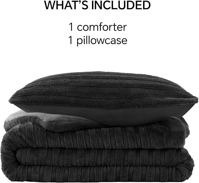 BEDELITE Faux Fur Twin/Twin XL Comforter Set, Fluffy Bed Set, Black | Super Soft & Warm, Luxury Fuzzy Cozy Comforter for Winter, Heavy Plush Bed set, with 1 Pillowcase