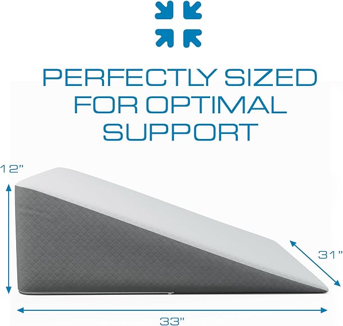 Kolbs Bed Wedge Pillow for Sleep Apnea, FSA Eligible Acid Reflux, and Back Pain Relief, with Chic Jacquard Cover - Headboard Wedges for Sleeping (Extra Wide 12" Height)