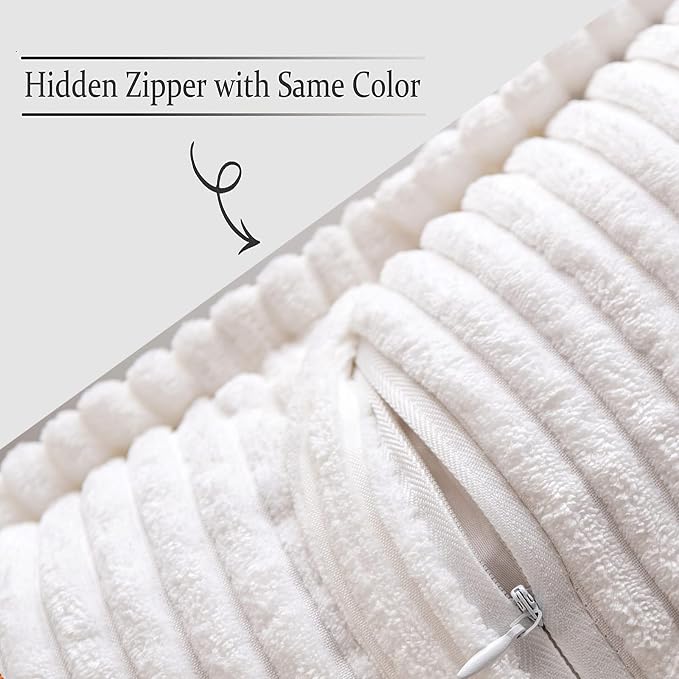 MIULEE Decorative Throw Pillow Covers for Couch 16x16 Inch White 2 Pack | Boho Broadside Striped Patchwork Pillow Covers, Soft Corduroy Cushion Cases, For Sofa Bed Livingroom Home Decor