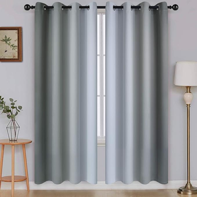 SimpleHome Ombre Grey to Grey White Curtains for Living Room 52Wx72L | Room Darkening Curtains for Bedroom,Gradient Light Blocking Curtain,Thermal Insulated Grommet Window Drapes,2 Panels,72 Inch
