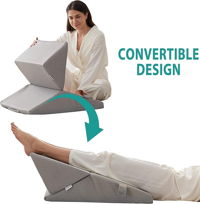 Wedge Pillow for Sleeping, Adjustable 9&12 Inch Foldable Bed Wedge Pillow Set, Orthopedic Memory Foam Triangle Pillows Wedge, 7-in-1 Elevated Pillows for Leg and Back Support, Grey