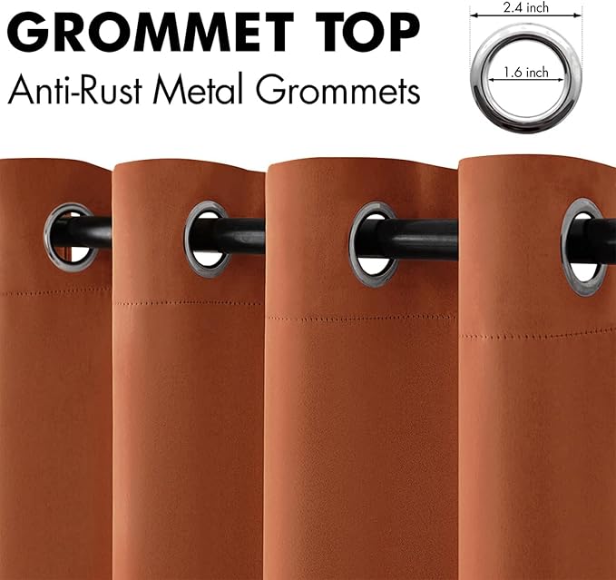 MIULEE Rust Blackout Bedroom Curtains Drapes 84 Inch Long 52"x84" | Grommet Top, Room Darkening Window Drapes, Privacy Protection, Thermal Insulated, Heat Blocking, Light Blocking