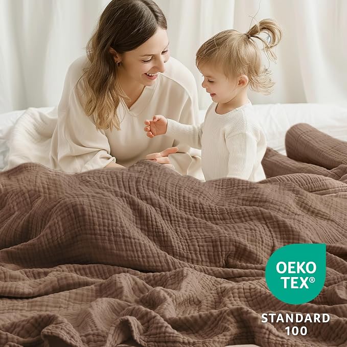 100% Cotton Muslin Blanket Twin 60" x 80", Breathable and Lightweight Cotton Twin Blankets for Couch, Soft Cooling Summer Gauze Blanket for Adults All Season, Tan