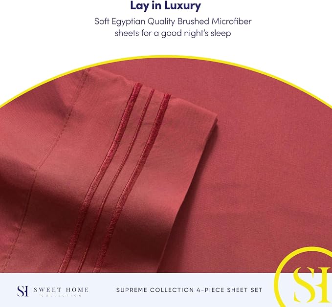 Twin Sheets - Breathable Luxury Sheets with Full Elastic & Secure Corner Straps Built In - 1800 Supreme Collection Extra Soft Deep Pocket Bedding Set, Sheet Set, Twin, Burgundy