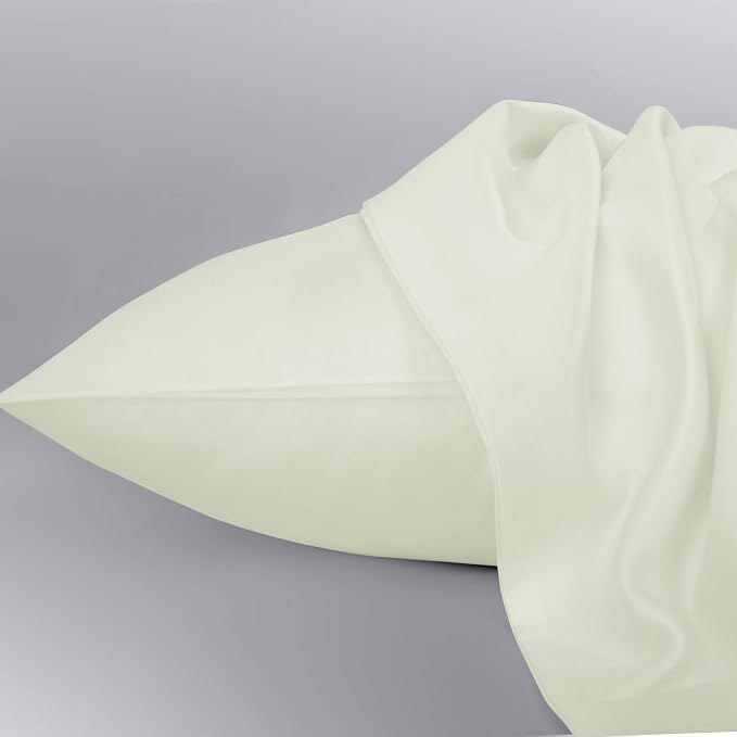 NTBAY Queen Egyptian Cotton Sateen Pillowcases, Set of 2, Ivory | 500 Thread Count Egyptian Cotton Sateen with Envelope Closure, 2 Pack 20 x 30 Inch Pillowcases, Insert Not Included