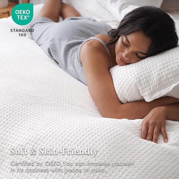 David's Home Soft Textured Waffle Weave Duvet Cover Set, Queen Size, White | Breathable Cozy for All Season, 300GSM, 3PCS Home Bedding Decor, OEKO-TEX Certified, Hidden Zipper, 8 Corner Ties, 90" X 90"