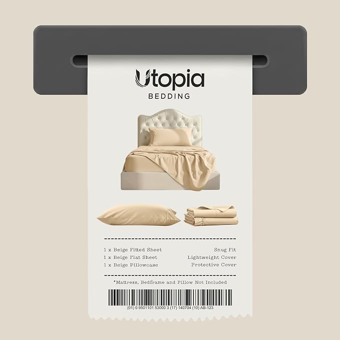Twin Sheets Set, 3 Pieces 16" Deep Pocket Hotel Luxury Bed Sheets, Beige | Extra Soft Bedsheet Set, Comfy & Breathable Cooling Sheets, Wrinkle & Fade Resistant, Fitted Sheet, Flat Sheet, 1 Pillowcase