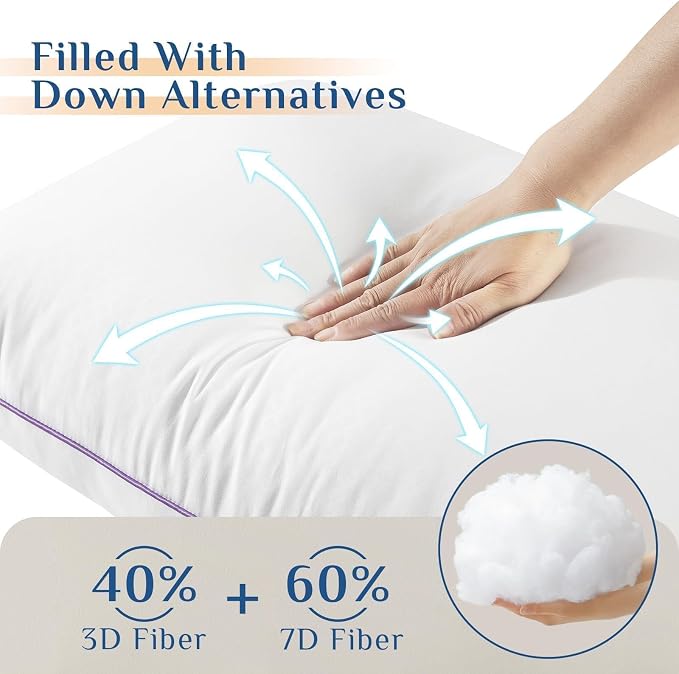 JOLLYVOGUE Pillows King Size Set of 1, Washable Supportive Single Bed Pillow with Super Soft Down Alternative Fill, Luxury Fluffy Hotel Quality for Side, Back, and Stomach Sleepers