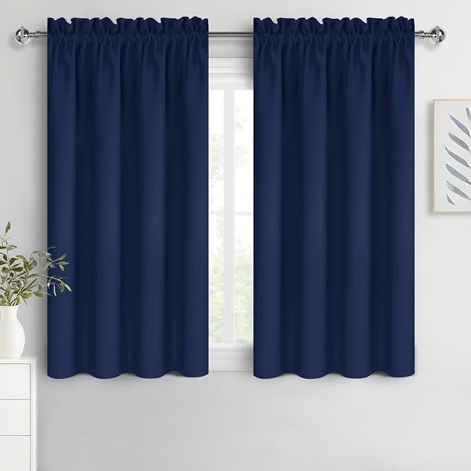 DWCN Blackout Curtains for Bedroom 42 x 45 Inch Long Navy Blue 2 Panels | Room Darkening, Thermal Insulated, Light Blocking, Rod Pocket Drapes, Noise Reducing Window Treatments