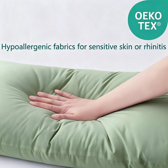 Flat Ultra Thin Bed Pillows Standard Size Pillow Set of 2 Extra Soft Down Alternative for Stomach Back Sleeper Sage Green 20x26inches