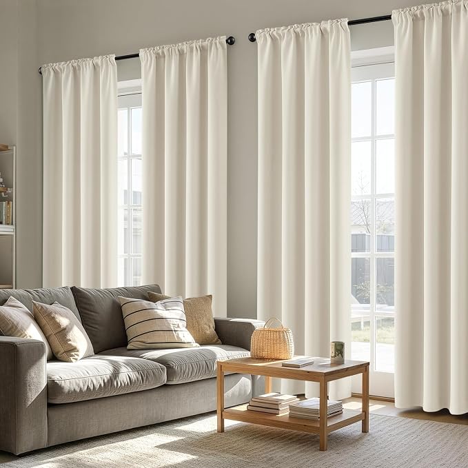 MIULEE 84 Inch Length Cream Beige Blackout Bedroom Curtains Set of 4 | Thermal Curtains for Summer Heat, Light Blocking Privacy Bedroom Window Drapes, Top&Bottom Rod Pocket, Living Room