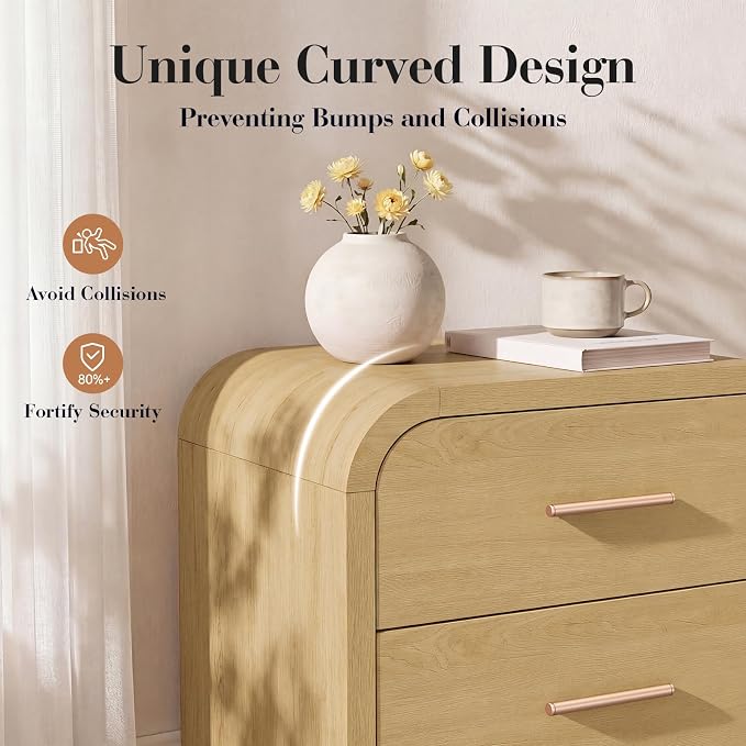 Night Stand [Unique Curved Profile] [FSC-Certified Wooden Board] 2-Drawer Nightstand 24" H Metal Handle Modern Sturdy Bedside Table Side Table End Table | [Curved Profile] [FSC-Certified Wooden Board] Nightstand 24" H Metal Handle Modern Bedside Table ...