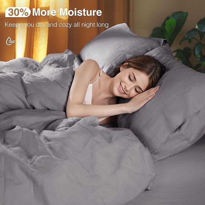 SONORO KATE 100% French Linen Cal King Duvet Cover Set,Zipper Closure,3PC | Natural French Flax,Soft Breathable for Hot Sleepers,Moisture Wicking & Durable,4 Corner Ties,Dark Grey