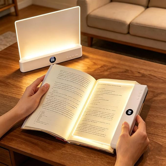 Choudao LED Book Light & Night Light 2 in 1, Flat Reading Light, White | 3 Color Temperatures & Stepless Dimming, USB Rechargeable Full Page Light with Timer for Night Reading in Bed