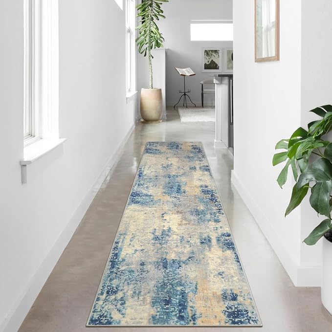 Lahome Modern Abstract Bathroom Runner Rug 2x8, Washable Entryway Rug Runners for Hallways Non Slip, Soft Non Skid Kitchen Carpet Runner for Living Laundry Bedroom RV, Blue