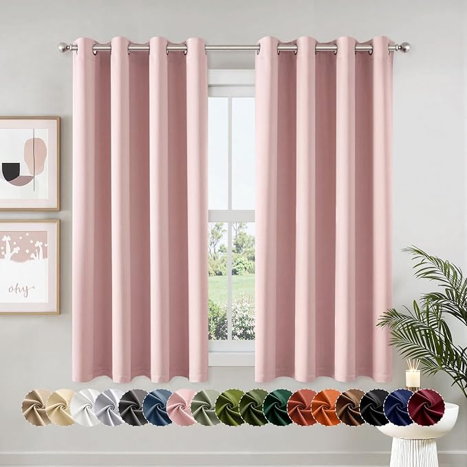 MIULEE Blackout Curtains for Bedroom 2 Panels 50 x 63 Inch Long Pink | Thermal Insulated, Living Room Darkening Grommet Drapes, Noise Reducing, Light Blocking Window Treatments