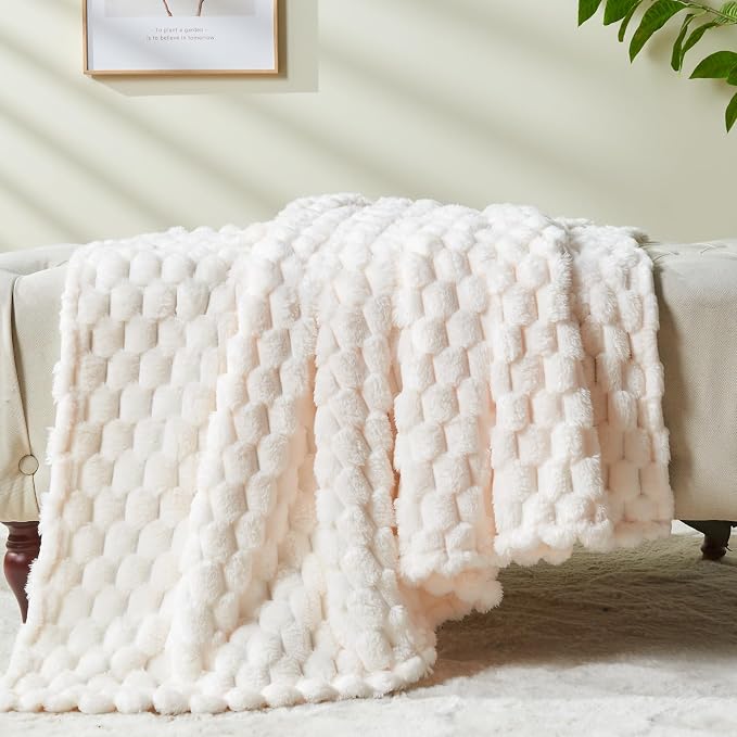 NEWCOSPLAY Fleece Clouds Cozy Twin Blanket for Couch, Ivory, 60"x80" | Premium Silky Flannel Blanket, Soft Lightweight Fluffy Throw Blanket for Bed Sofa Decor, Gift for All Season Use