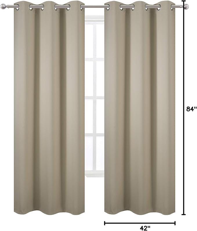 Beige Blackout Curtains/42 x 84 Inch/Set of 2 Panels Room Darkening Curtains for Bedroom