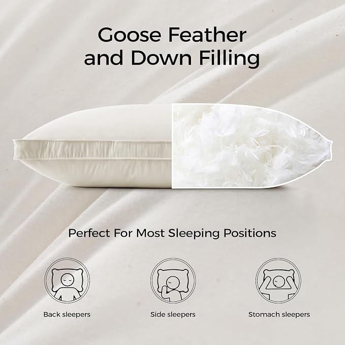 puredown® Gusseted Goose Feather Down Pillows, 100% Organic Cotton Cover, Luxury Hotel Collection Bed Pillows for Sleeping Set of 2, King Size