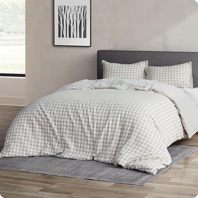 DAPU 100% French Linen Duvet Cover 3Pcs Set, 170GSM Linen Bedding, Full/Queen