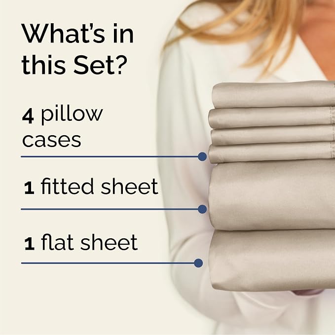 Cal King 6 Piece Bed Sheet Set - Comfy, Breathable & Cooling Sheets - Wheat | Ultra-Soft Hotel Luxury Bedding Set with 8-16 Inch Deep Pockets, 1 Flat & 1 Fitted Sheet & 4 Pillowcases, Wrinkle & Fade Free