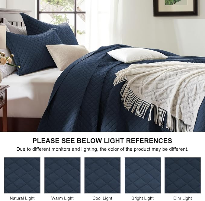 SunStyle Home Queen Quilt Bedding Set, Lightweight Summer Bedspreads,Navy | Soft Coverlet With 2 Pillow Shams,Morden Style Quilts for All Season, Suitable for Bed,Couch,Bedroom,Guest Room,90"X96"
