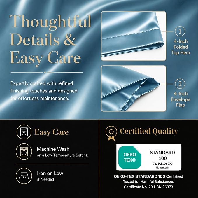 CozyLux Satin Sheets Queen, 4-Piece 14-Inch Deep Pocket Sheet Set | OEKO-TEX Certified Silky Soft Sheet Set for Hair & Skin, Luxurious Silky-Smooth Satin for Elegant Bedroom Decor, Sky Blue