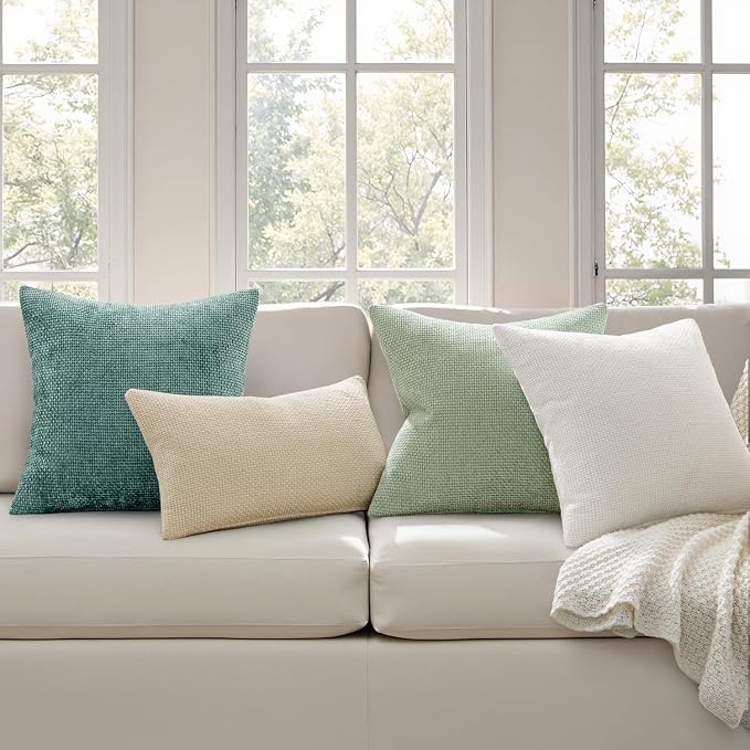 MIULEE Decorative Couch Throw Pillow Covers 18x18 Inch Light Green 2 Pack | Modern Boho Accent, Soft Chenille Pillow Covers, Farmhouse Cushion Cases for Home Decor Bed Sofa Living Room