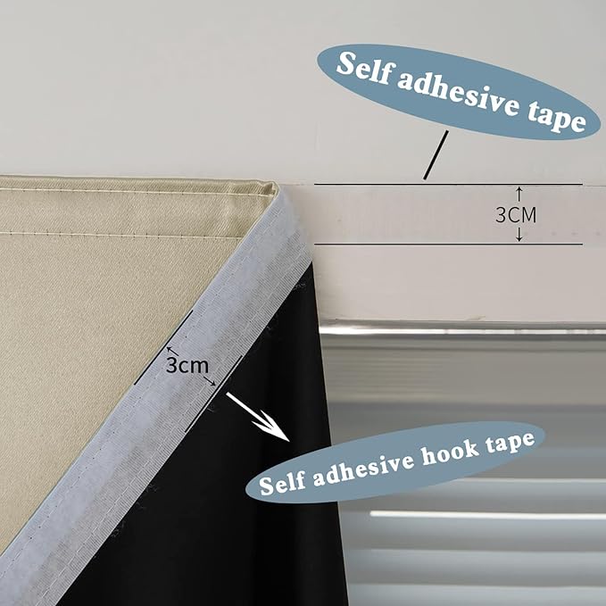 AJAZZ 100% Blackout Shades Window Cover Self Adhesive Curtains Sticky Curtain Portable Easy Open Black Out Curtains for Bedroom Living Room No Drilling (Beige, 59" W x 72" L 1 Panel)