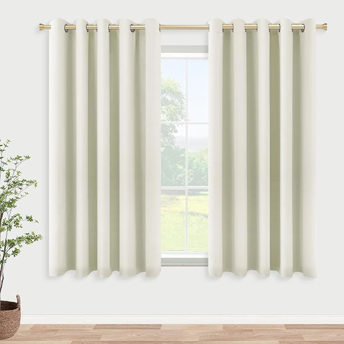 KOUFALL Cream Black Out Curtains 60x54 Inch Long for Short Living Room Window,Sets 2 Panels Room Darkening Ivory Blackout Heavy Thermal Insulating Boho Kitchen Curtains,Off White,54 in Length
