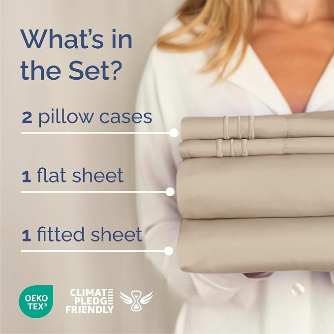 Queen Size 4 Piece Sheet Set - Comfy Breathable & Cooling Sheets - Cream | Hotel Luxury Bed Sheets for Women & Men, Deep Pockets, Easy-Fit, Extra Soft and Wrinkle Free Sheets, Oeko-Tex Bed Sheet Set