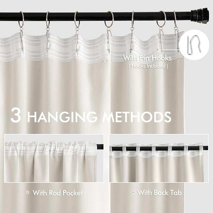 MIULEE Ivory Back Tab Blackout Curtains 52x120 Inch Long 2 Panels Set | Rod Pocket Pinch Pleated, Thermal Insulated, Bedroom Living Room Darkening Privacy Drapes, Extra Long Light Blocking Curtains