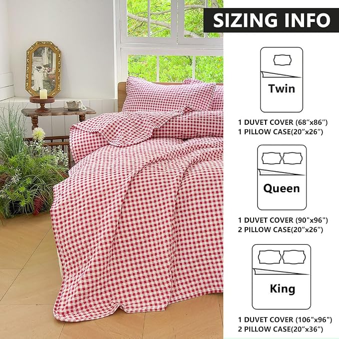 NSNLGSGC Red Gingham King Summer Bedspread Quilt Set | Pre-washed Microfiber,Lightweight Checked Grid Bedding Coverlets for All Seasons