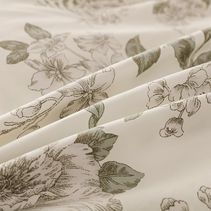 OAITE King Duvet Cover Set 3pcs 100% Cotton 600 Thread Count with Floral | Luxury Soft, Breathable,Long Staple Cotton,Dual Zipper,8 Corner Ties,Easy Care for All Season