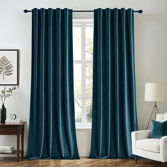 MIULEE Peacock Blue Velvet Curtains 52x96 inches 2 Panels Blackout Curtains | Luxury, Thermal Insulated, Super Soft Window Drapes for Bedroom Living Room, Rod Pocket & Back Tab