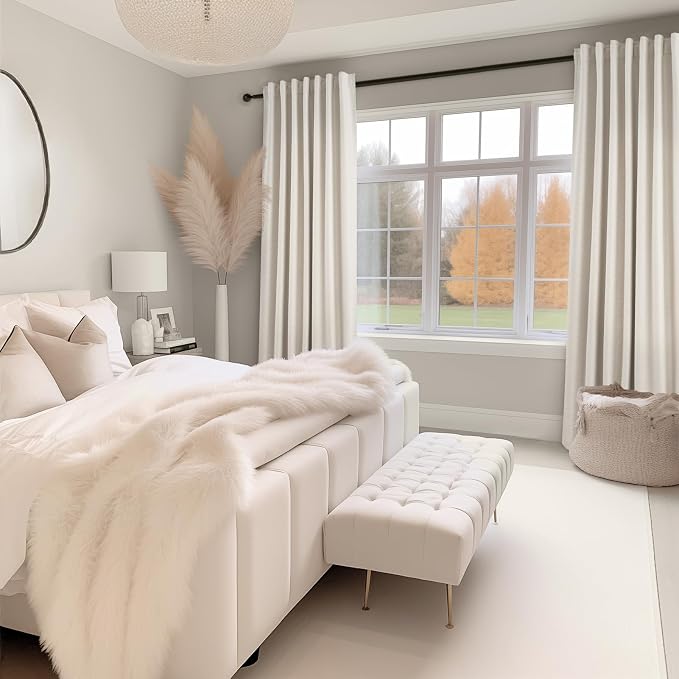 Topfinel 90 Inches Long Full Blackout Linen Curtains for Bedroom, Pinch Pleat Black Out Curtains, Viral Farmhouse Modern Lined Track Drapes 2 Panels Set for Living Room Sliding Door Winter