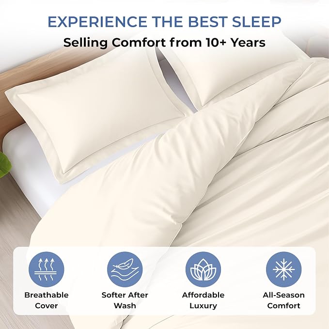 Kotton Culture 3 Pc Twin XL/Twin Duvet Cover Set-100% Egyptian Cotton 600 Thread Count Ultra Soft Premium Durable Comforter Cover Zipper Closure & Corner Ties- (Ivory, 68" X 90")