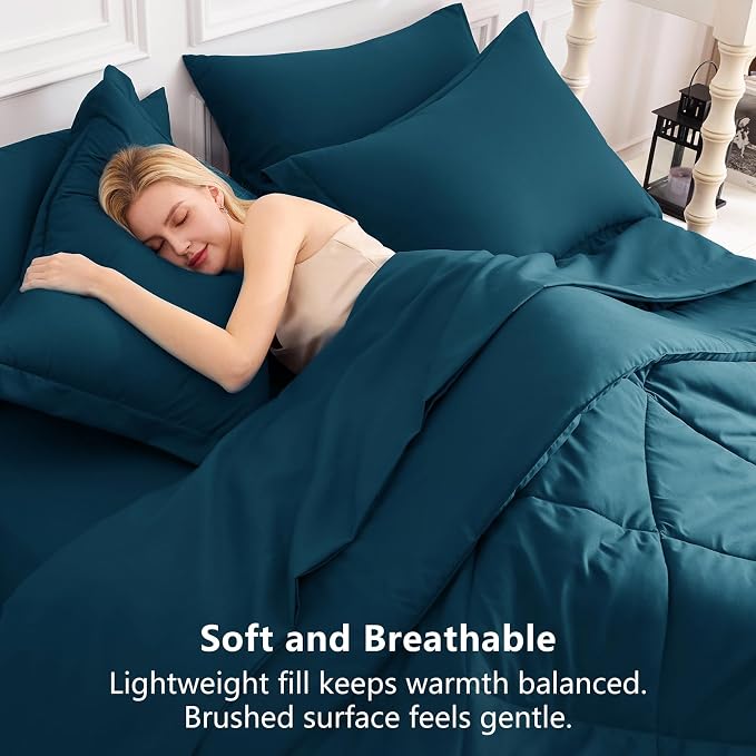 Queen Comforter Set with Sheets Lyons Blue - 7 Pieces Bed in a Bag | OEKO-TEX Certified, All Season, 240GSM Down-Alternative Comforter, Sheets, Pillowcases & Shams, 14" Deep Pocket, Easy Care