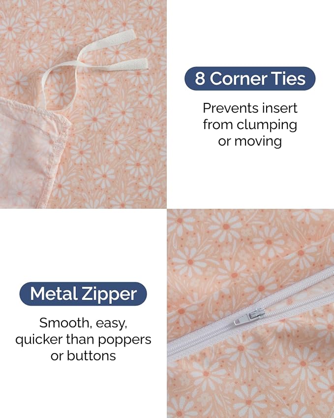 Duvet Cover Cal King Size - Floral Duvet Cover - 3 Piece - Pink Daisy | Soft Floral Duvet Cover 104 x 98 with 2 Pillow Shams, Zipper Closures & Ties, Floral Bedding for Women, Men, Kids & Teens