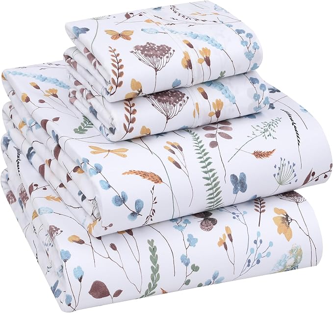 RUVANTI 100% Cotton Percale Sheets California King, Fern Class | Crisp Cooling for Hot Sleepers, Deep Pocket 14", Soft Breathable & Durable, Hotel-Style 4 Piece Set