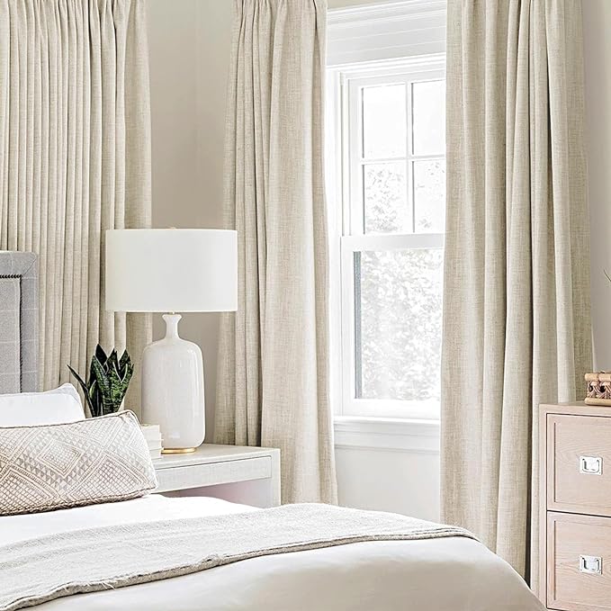 MIULEE 100% Blackout Linen Curtains for Bedroom 52x120 Inches Cream | Room Darkening, Light Blocking, Thermal Insulated, Grommet Top, Linen Textured, Window Curtains for Living Room, 2 Panels
