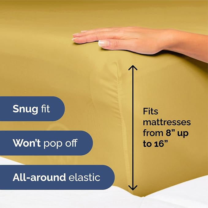 King Size 4 Piece Sheet Set - Ultra Soft & Cooling Bed Sheets - Mustard | Fits 8 Inch to 16 inch Mattress, Wrinkle Free & Fade Resistant with Deep Pockets, Breathable, Comfy Hotel Luxury Bedding